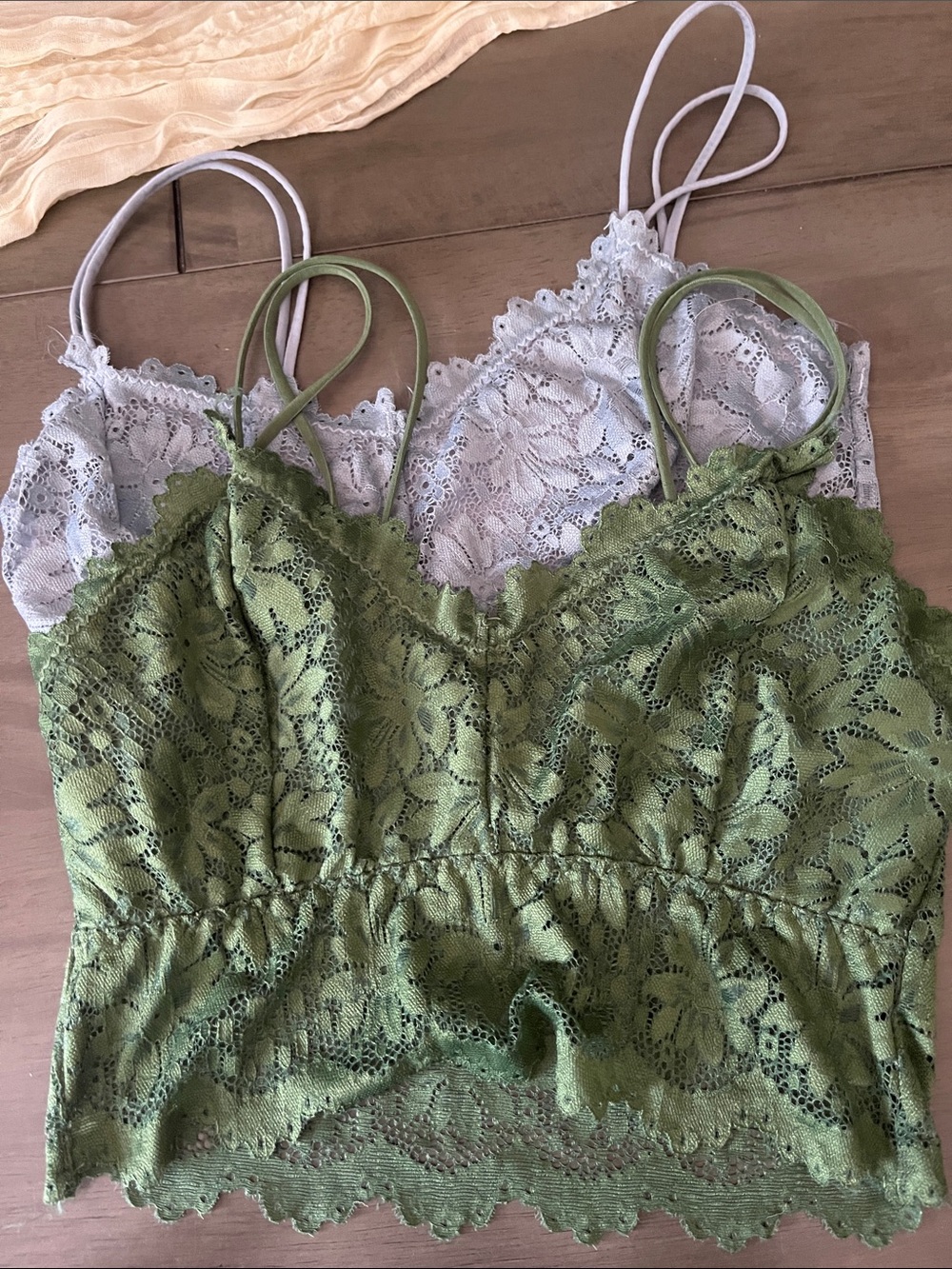 Lace Camisole Duo - Olive Green & Light Gray